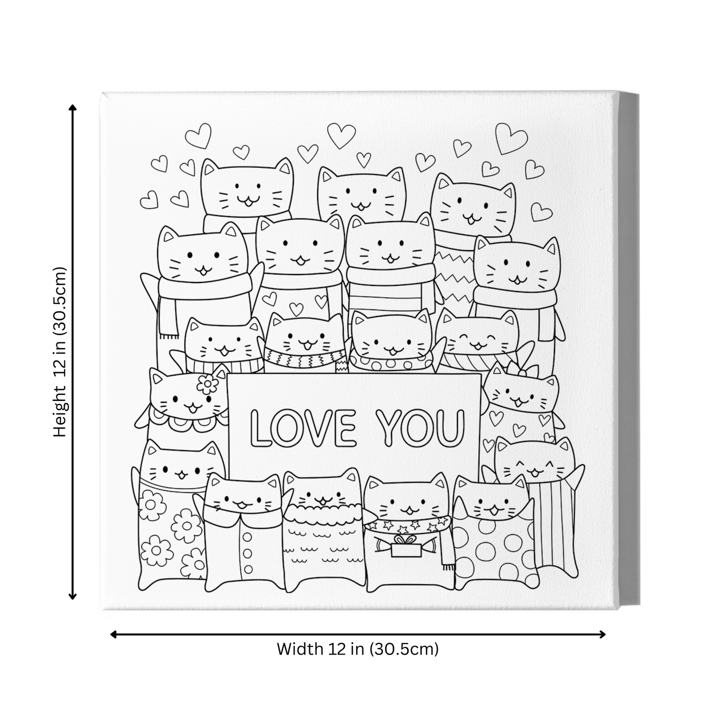 Cats - I Love You Pre-Drawn Coloring Canvas 12x12in