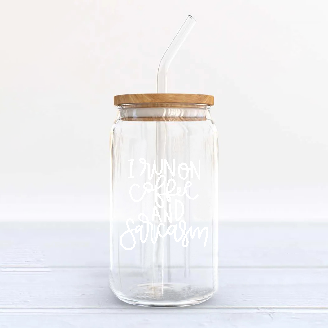 I run on coffee and sarcasm - Beer Can Glass